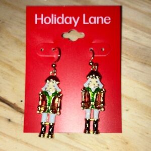 Holiday Lane Nutcracker Earrings - Festive Green and Gold